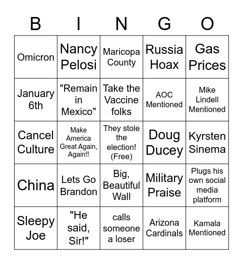 Trump Rally Bingo!!! Bingo Card
