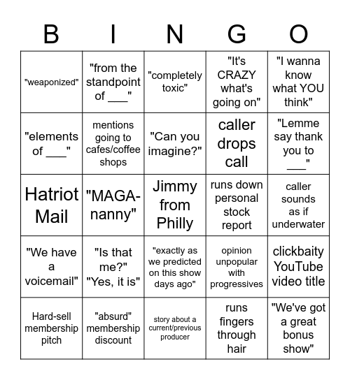 David Pakman Bingo Card