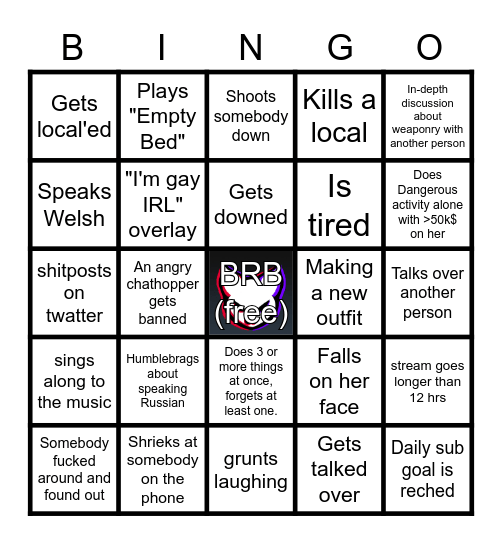 CathFawr Stream Bingo Card