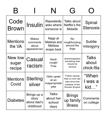 Grandma Bingo Card