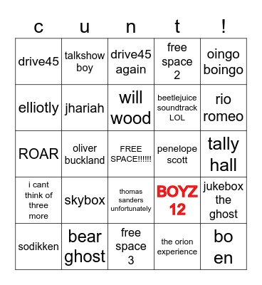 VANITYS MUSIC TASTE YAHOOOO YAYAYAYAYA Bingo Card