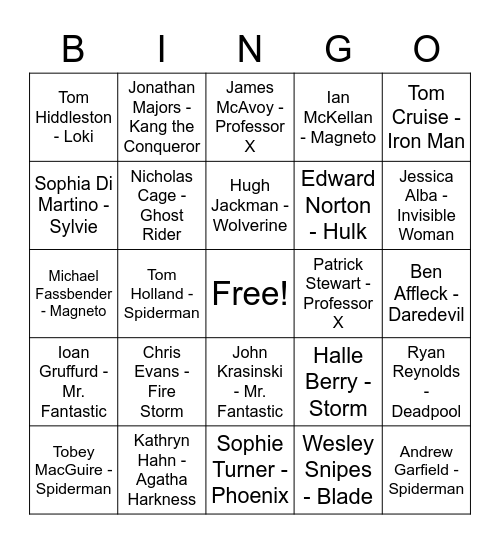 Dr. Strange Multiverse of Madness Bingo Card