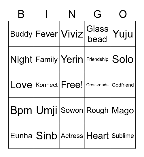 Gfriend Bingo Card