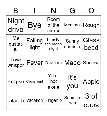 The Beginning of Love Bingo Card