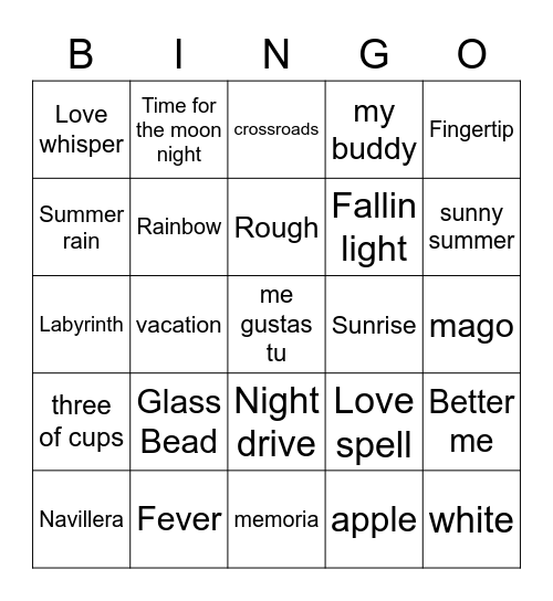 The Beginning of Love Bingo Card