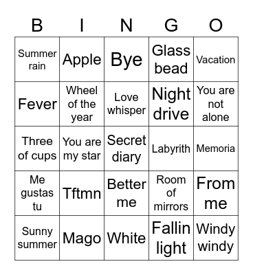 The Beginning of love Bingo Card