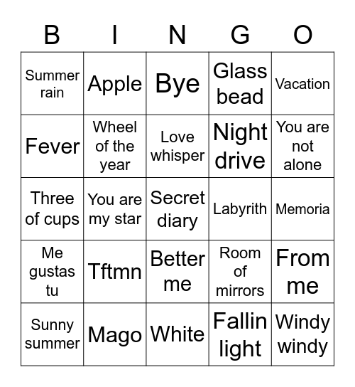 The Beginning of love Bingo Card