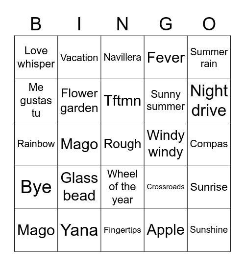The beginning of love Bingo Card