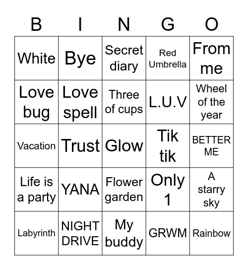 The Beginning of Love Bingo Card