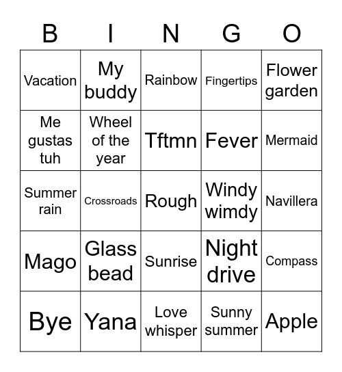 The beginning of love Bingo Card