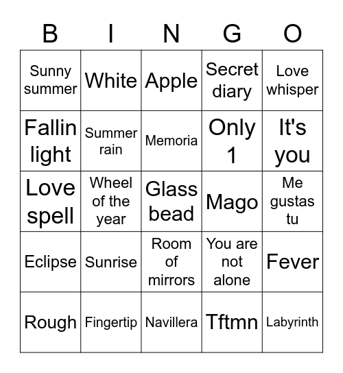 The beginning of love Bingo Card