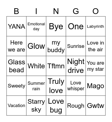 The Beginning of Love Bingo Card
