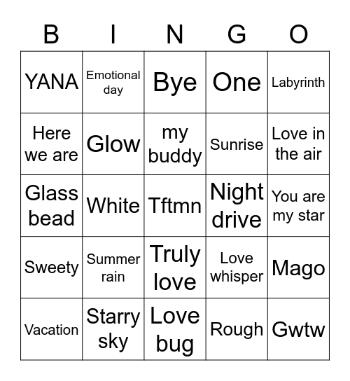 The Beginning of Love Bingo Card