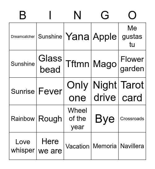 The beginning of love Bingo Card