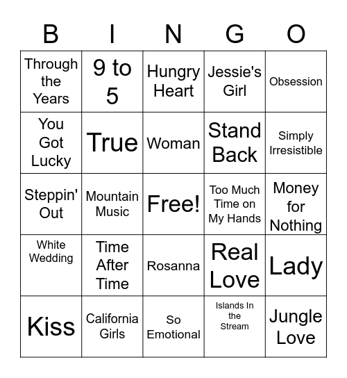 Mixx Master Music Bingo Card