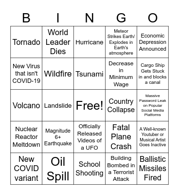 2022 Apocalypse Bingo Card