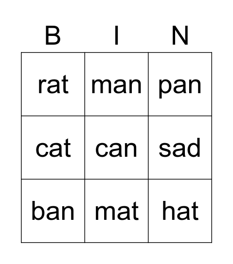 Word Bingo Card