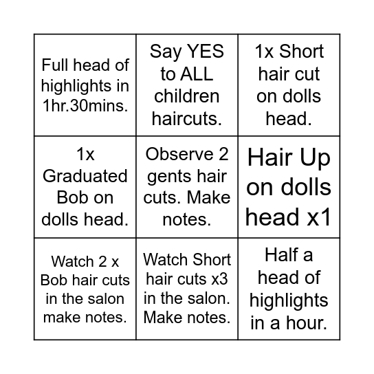 Nellies hair bingo challenge Bingo Card