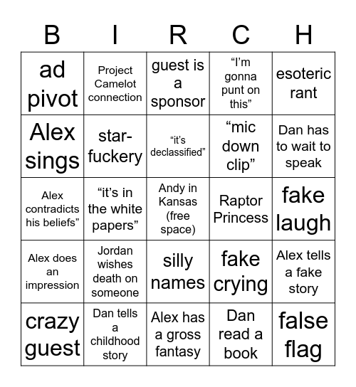 Knowledge Fight Bingo Card