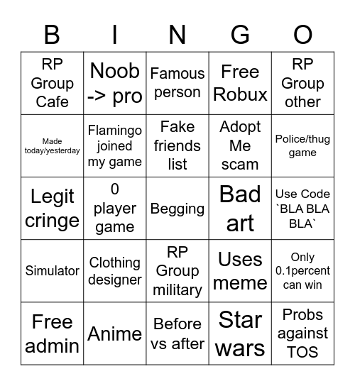 Untitled Bingo Card