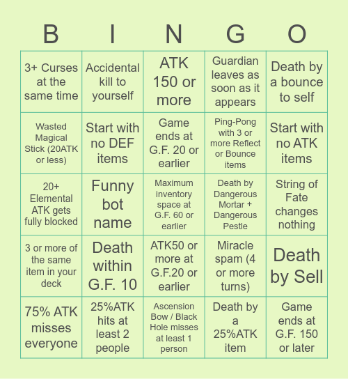 God Field Bingo EXPANDED (Training, 5 trainees, Apocalypse: None; if you fail to get a bingo within 10 battles you lose) Bingo Card