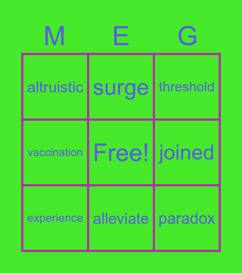 Vocabulary B106 unit 3 Bingo Card