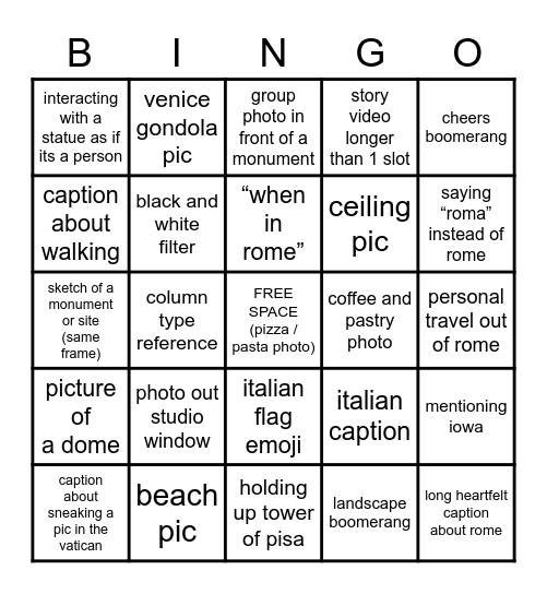 Bingo Roma Bingo Card