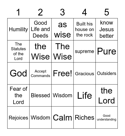 Wisdom Bingo Card