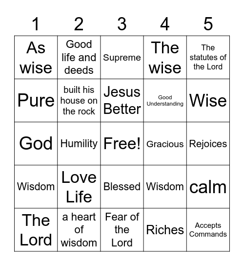 Wisdom Bingo Card