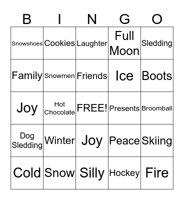 Winter Camp Bingo Card