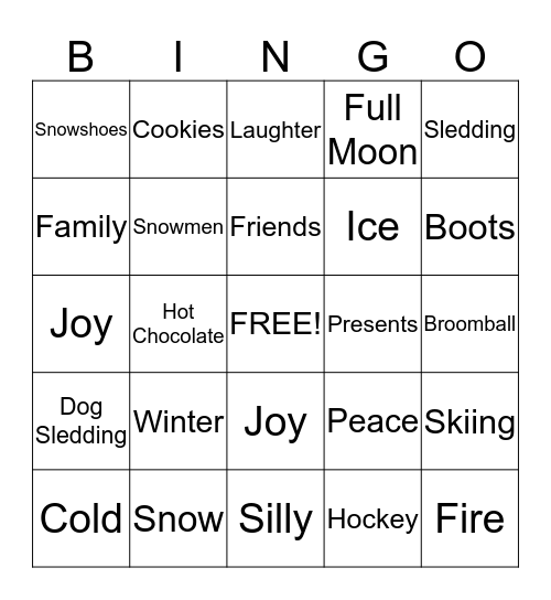 Winter Camp Bingo Card