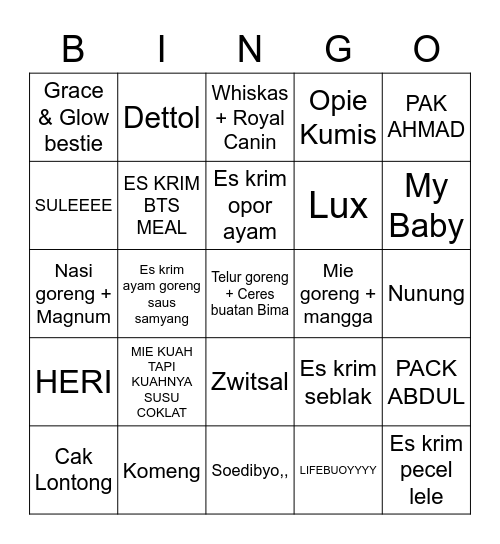 Punya NayNay Bingo Card