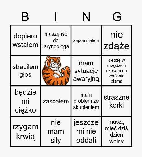 [imię] muszę dziś odwołać trening bo... Bingo Card