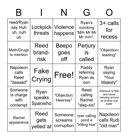 Divorce court Bingo Card