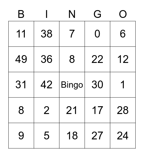แผ่น1 Bingo Card