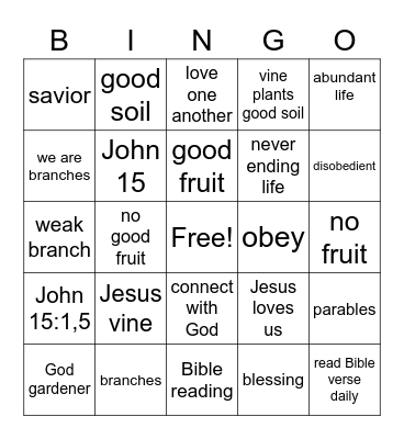 John 15:1-5 Bingo Card