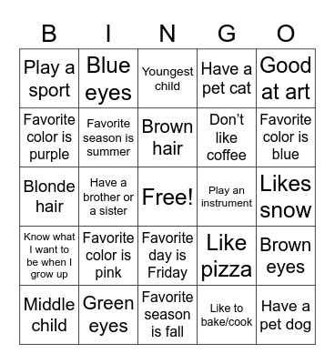 Who I am Bingo Card