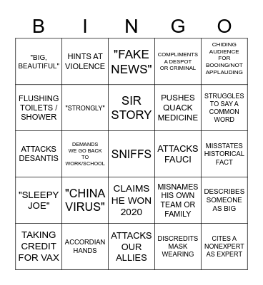 TRUMP COVID BINGO Card