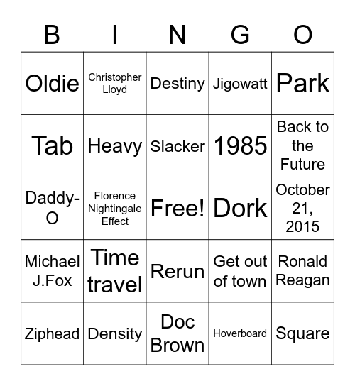 'Back to the Future' Bingo Card