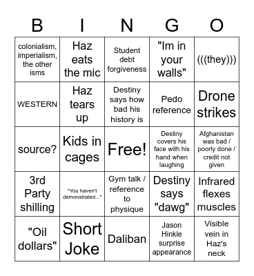 Destiny vs Infrared Bingo Card