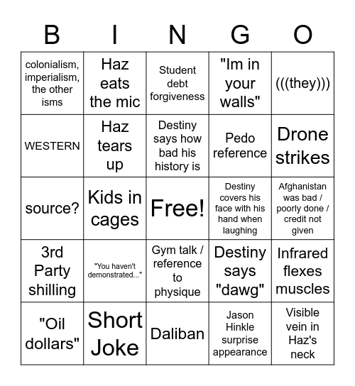 Destiny vs Infrared Bingo Card