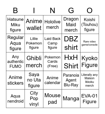 Ohayocon Purchase Bingo Card