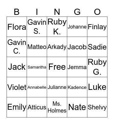 Our K/1 Friends Bingo Card