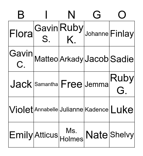 Our K/1 Friends Bingo Card