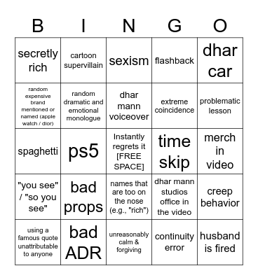 Dhar Mann Bingo v2 Bingo Card