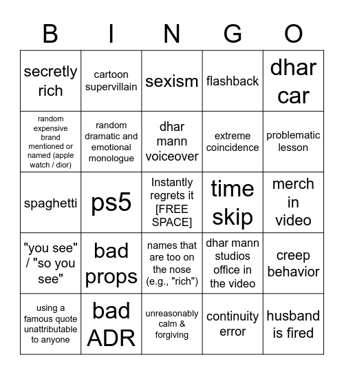 Dhar Mann Bingo v2 Bingo Card