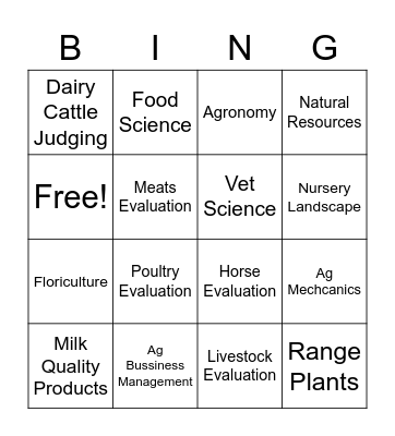 FFA CDE's Bingo Card