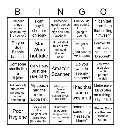 Toy Show/Shop Bingo Card