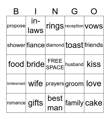 Bridal Bingo Card