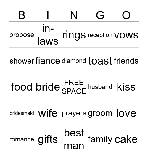 Bridal Bingo Card